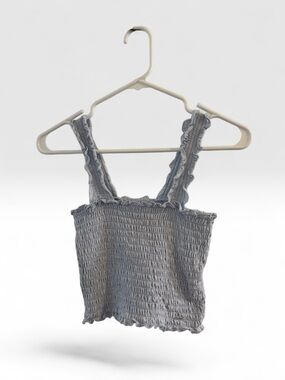Hollister Light Baby Blue Smocked Ruffle Strap Crop Top